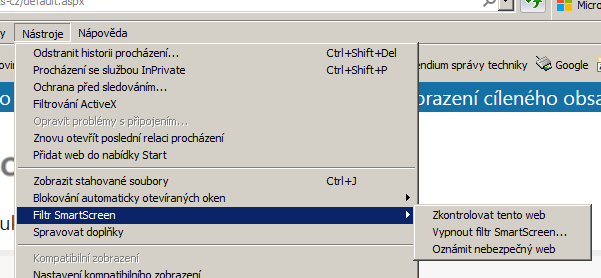 Filtr SmartScreen je funkce aplikace Internet Explorer, která pomáhá zjišťovat weby útoku phishing.