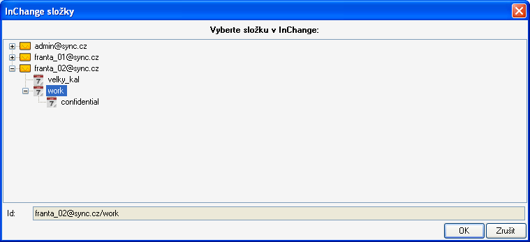 Obrázek 19 - dialog pro výběr kalendáře InChange uživatele Po výběru konkrétního uživatele a jeho kalendáře je v MS Outlook vytvořen nový kalendář - v
