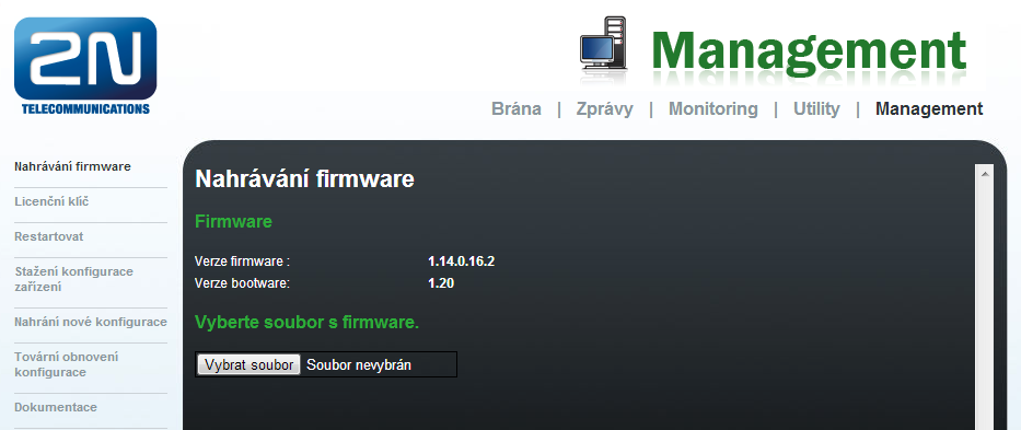 4.3 Verze firmware zařízení Před samotnou instalací 2N BRI brány, prosím, proveďte upgrade brány nejnovějším firmware určených pro tento typ GSM brány.