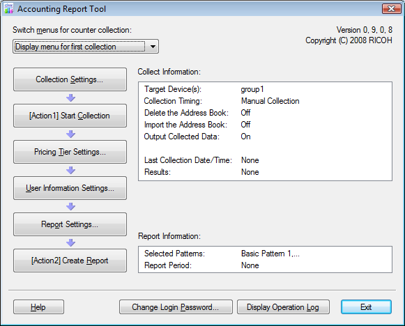Data Collection Data Collection This section explains how to collect counter information with Accounting Report Tool. By setting the collection timer, you can periodically perform data collection.