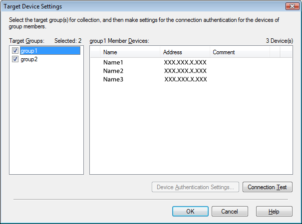 Data Collection BTB013S Položka Explanation 1 Target Groups: Displays the groups whose devices are specified for collection.