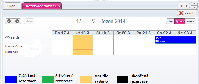 3.3.5 Rezervace vozidel Tuto funkci naleznete v menu Nástroje Rezervace vozidel. Tato funkce je určena pro firmy, které používají sdílená vozidla. Jde o jakousi vnitrofiremní půjčovnu vozidel.