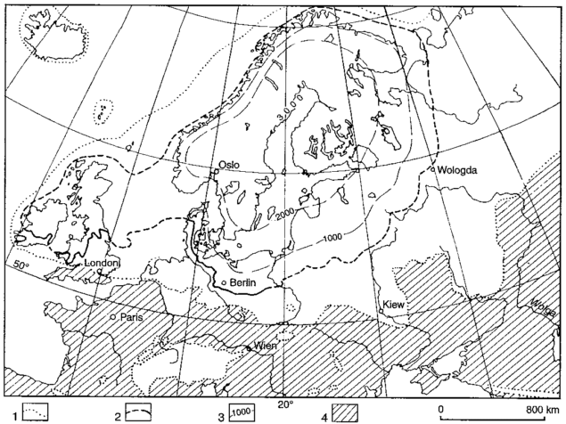 Obr. 6. Rozsah zalednění severní Evropy.
