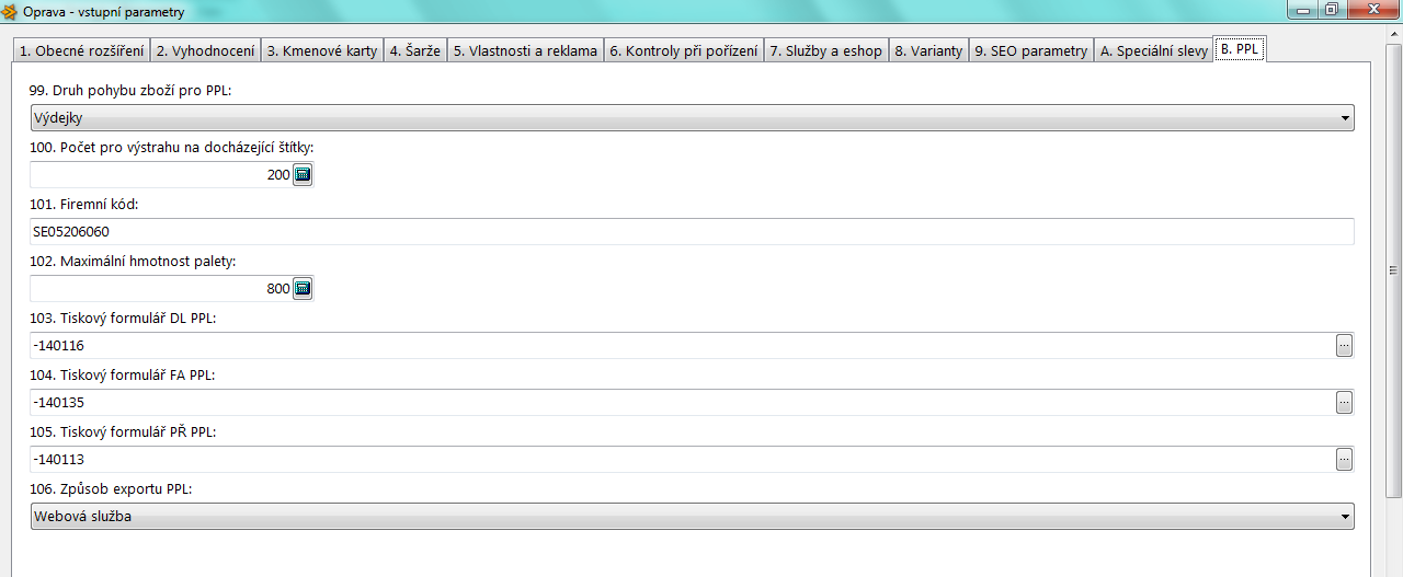 Obecné parametry úlohy V obecných parametrech úlohy v záložce