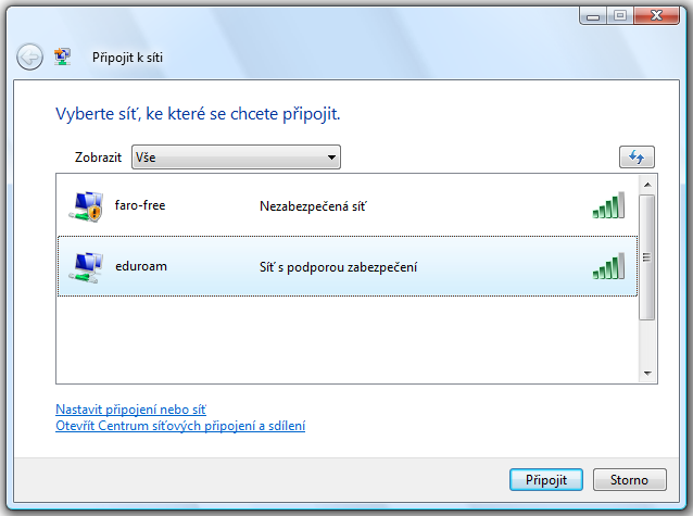 Obr. 49: Připojení k síti odpojení sítě Faro-free Po odpojení od sítě Faro-free se vracíme do okna Připojení k