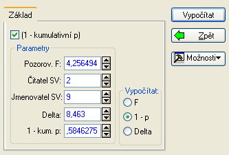 6..0 Necentrální F-rozdělení Má-li náhodná veličina X necentrální χ s parametrem necentrality δ a ν stupni volnosti a Y je náhodná veličina s χ rozdělením s ν stupni volnosti, pak statistika X / ν F