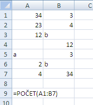 naplněny. Ahoj je text a proto ho funkce vynechala. Jakmile ale text přepíšeme na číslo, již bude započítáno. =POČET(oblast1;oblast2;oblast3; ) - V tomto případě budeme chtít např.