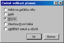 63 Obr. 42 Dialogové okno Změnit velikost písmen 6.8 Automatický formát Pro usnadnění formátování nabízí Word automatický formát. Příkazem FORMÁT, AUTOMATICKÝ FORMÁT upravíme formátování dokumentu.