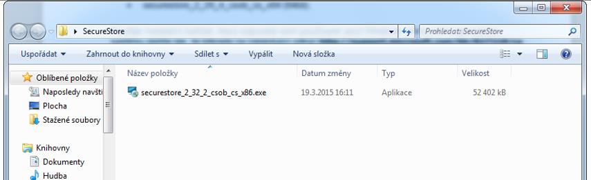 odpovídá vámi používané verzi Windows. Pro instalaci jsou nutná administrátorská práva. Před zahájením instalace odinstalujte starší verze aplikace SecureStore. Instalace I.