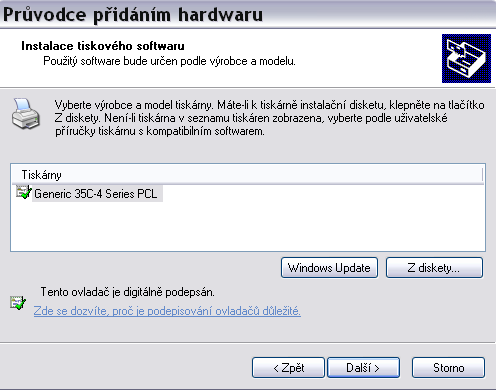 l) Překontrolujte nasměrování do zdrojové složky a klepněte na OK m) Vyberte Generic