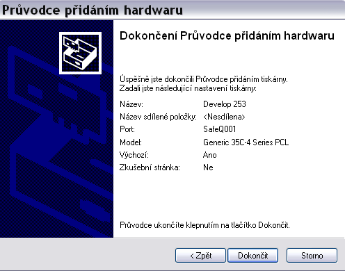 p) Zkušební stránku nechcete vytisknout a pak Další q) Klepněte na Dokončit DÁLE ZDE PŘEJDĚTE