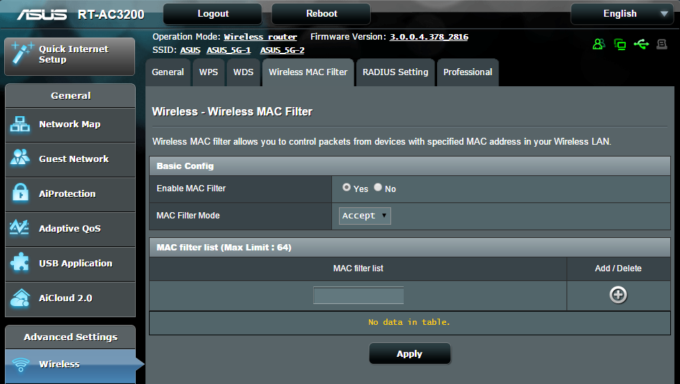4.1.4 Bezdrátový filtr MAC Bezdrátový filtr MAC umožňuje kontrolovat pakety přenášené na určenou adresu MAC (Media Access Control) ve vaší bezdrátové síti.