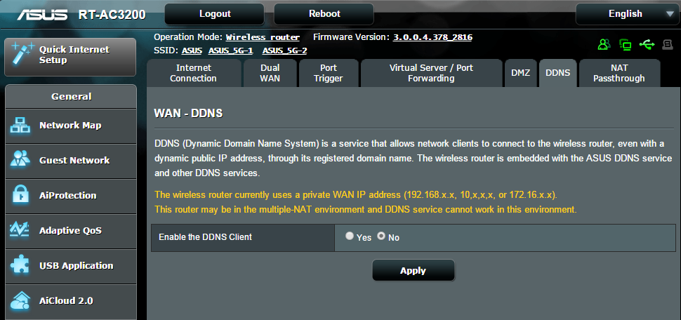 4.3.6 DDNS Nastavení DDNS (Dynamic DNS) vyžaduje přístup ke směrovači z místa mimo síť prostřednictvím poskytované služby ASUS DDNS nebo jiné služby DDNS. Pokyny pro nastavení DDNS: 1.