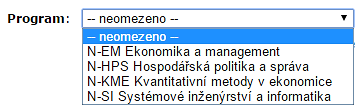 Obor Po výběru programu se Vám vyfiltruje nabídka oborů, pro které můžete zadat omezení. Můžete zaškrtnout více oborů najednou.