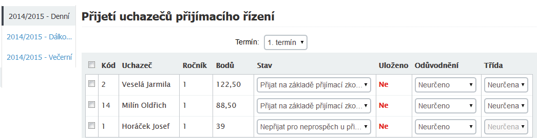 4. Výsledky přijímacího řízení Databázi uchazečů již máte naplněnu, samotní uchazeči byli pozváni ke konání přijímacích zkoušek, které také vykonali.