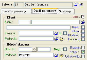 7 KOMISNÍ ZBOŽÍ IQ sestavy Při tvorbu IQ sestav je třeba si uvědomit, že sklad je zde zastoupen účetní skupinou a podle toho danou sestavu nastavit Fyzické sklady jsou zde používány pouze pro