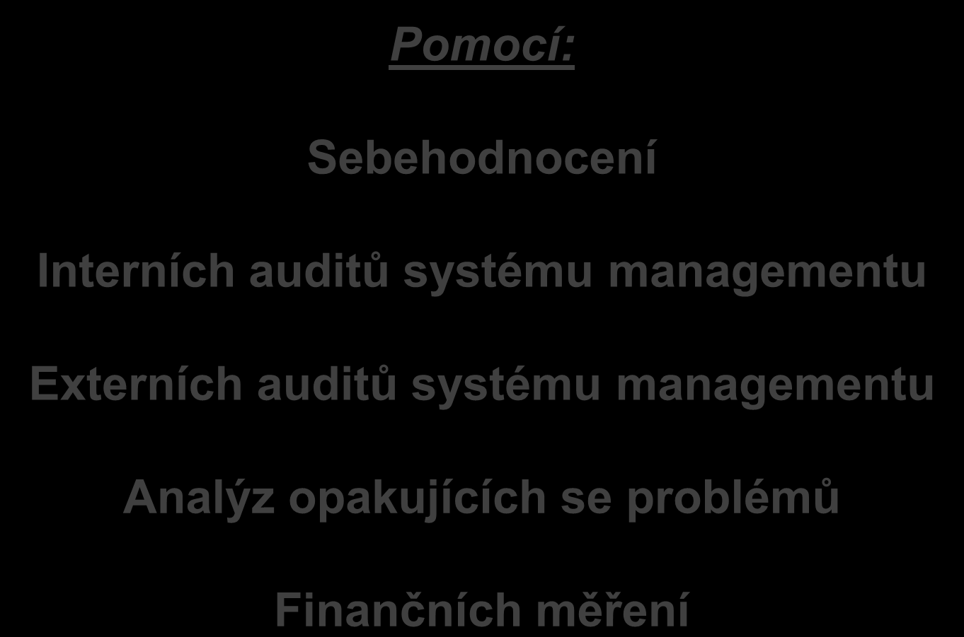 IDENTIFIKACE OBJEKTU BENCHMARKINGU Pomocí: Sebehodnocení Interních auditů systému