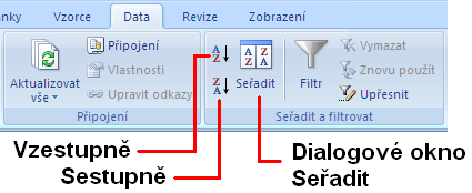 Excel jako databáze - Řazení polí Záznamy můžeme v seznamu řadit podle libovolného pole nebo i podle několika polí najednou K seřazení záznamů podle jednoho pole stačí označit libovolnou buňku