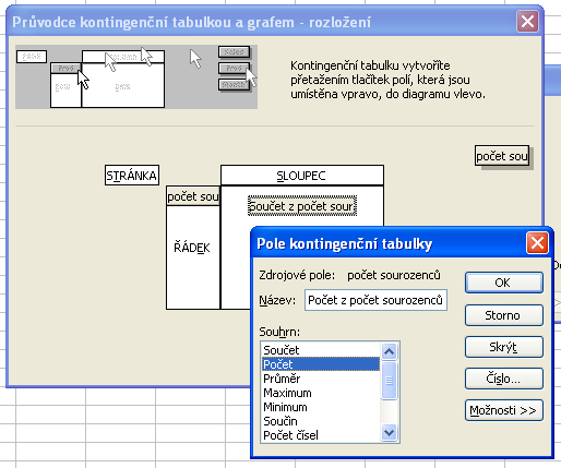 a v oblast DATA změíme (2x klkeme levým tlačítkem myš) agregačí fukc ze Součet a Počet. 2x potvrdíme OK. - proces dokočíme (abídka Dokočt).