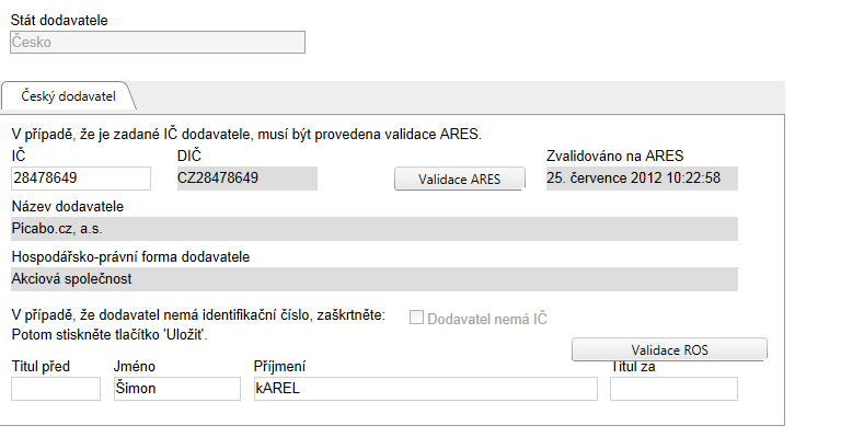 2.1.4. Dodavatelé pro VŘ Zde příjemce zadává pouze dodavatele/é VŘ ve stavu Ukončeno a Nenaplněno. Záložka je provázaná se záložkou Výběrová řízení a Detaily k VŘ.