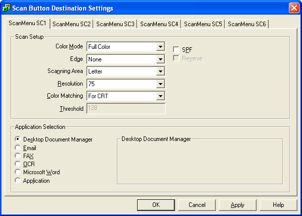 Dialogový rámeèek nastavení parametrù skenování Po dokonèení nastavení Button Manager ve Windows nakonfigurujte parametry skenování v Button Manager.