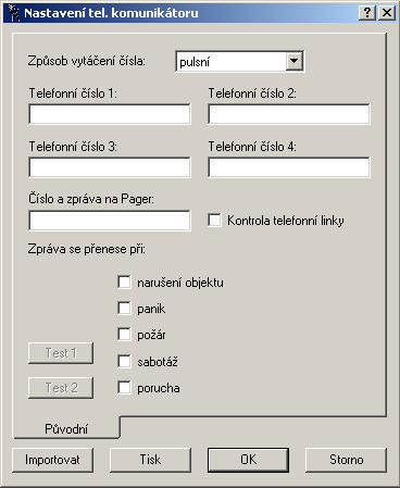 Popis programu Program ComLink Popis hlasového komunikátoru. Zde můžete měnit nastavení hlasového komunikátoru (telefonní číslo, volbu, atd.).