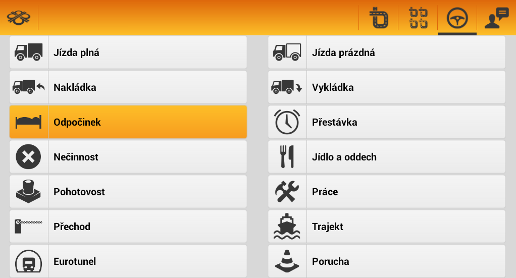 Stav může řidič přepnout i kdykoliv během jízdy z nabídky, do které se dostane pomocí tlačítka s obrázkem volantu a poté se může přepnout zpět do