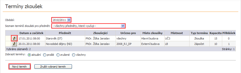 Na záloţce Průběh studia jsou evidovány veškeré záznamy o průběhu studia daného studenta.