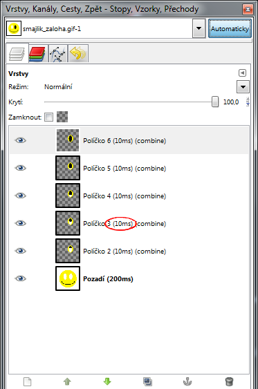 6 Postup tvorby jednoduchých animací Tvorba animací v programu GIMP je velmi jednoduchá. Na začátku je důležité vytvořit si vrstvy s příslušnými změnami, které se projeví v animaci.