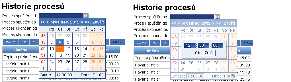 4 Historie procesů Kliknutím na záložku Historie se otevře okno s historií pochůzek (pro Online pochůzkový systém) a procesů. Pro historii procesů klikneme na záložku procesy.
