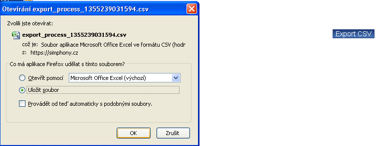 Návrat na seznam procesů obr. 4-3 Proces otevřený z historie Historii procesů lze uložit do souboru ve formátu CSV kliknutím na tlačítko Export CSV.
