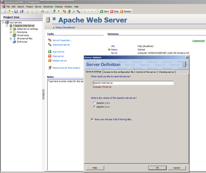 Obr. 6 30 Propojení Apache a ApacheConf aplikací Nyní mohu konfigurovat webový server prostřednictvím grafického rozhraní.