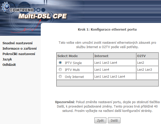 Kapitola 4 Snadné nastavení Část Snadné nastavení je první položka v menu.