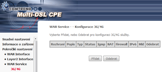 6.3.1 3G/4G - Nastavení služby Na této stránce můžete vytvořit připojeni do Internetu pomocí 3G/4G služby.