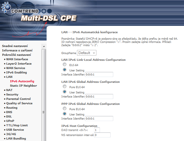 6.5.1 Autokonfigurace IPv6 LAN Nakonfigurujte možnosti IPv6 LAN Host (obrázek níže), nastavení potvrďte tlačítkem Uložit/Použít. Pro více podrobností k nastavení prostudujte detail níže.