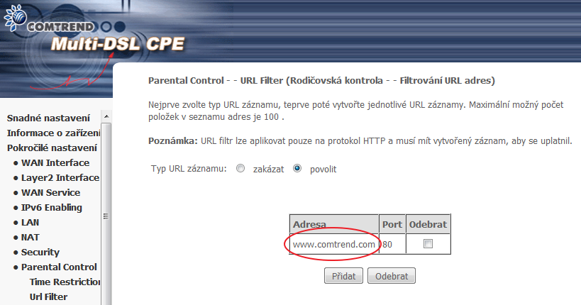 Seznam URL adres může