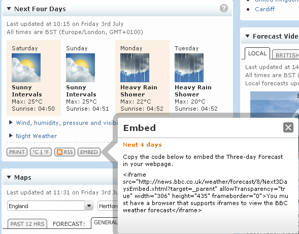 Příklady: Kód okna s předpovědí počasí stanice