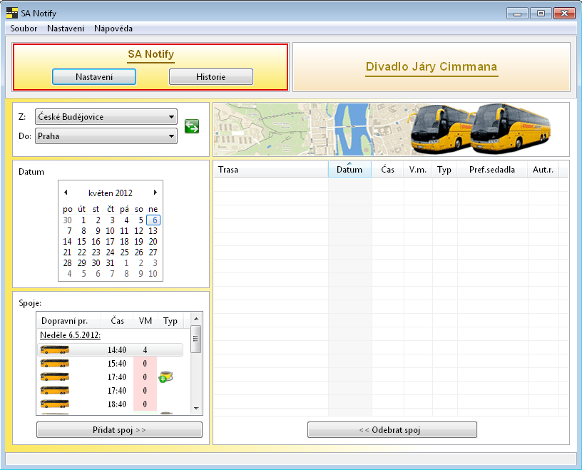 C.2. ÚKOL 2 PRÁCE S PLUGINEM SA NOTIFY C.2.2 2. Zahajte hledání volných míst v libovolném spoji na trase Praha Brno Obrázek C.8: Plugin SA Notify Je akce vidět?