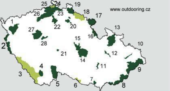 Chráněná území České republiky Chráněných krajinných oblastí je v ČR 24 a národní parky 4.