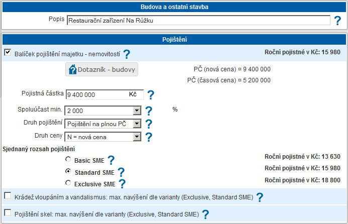 Obr: Kliknutím na tlačítko [Potvrdit] přenesete vypočtenou PČ do sjednávacího formuláře Kliknutím na tlačítko [Přidat] můžete akci zopakovat a zadat další pojištěnou budovu na stejné adrese.