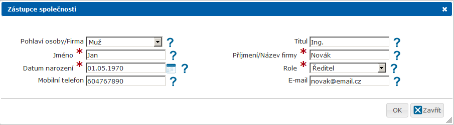 Nový pojistník Pro založení osoby je nutné vyplnit všechny povinné údaje označené hvězdičkou. Pro úspěšné vygenerování návrhu musíme dosadit alespoň dva kontakty.