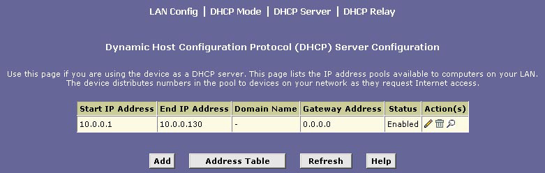 Vstupte do menu LAN, klikněte na DHCP server a vyberte volbu Add. 8. Zadejte počáteční IP adresu (Start IP Address) 192.168.2.2, koncovou IP adresu (End IP Address) 192.168.2.3 a síťovou masku (Netmask) 255.