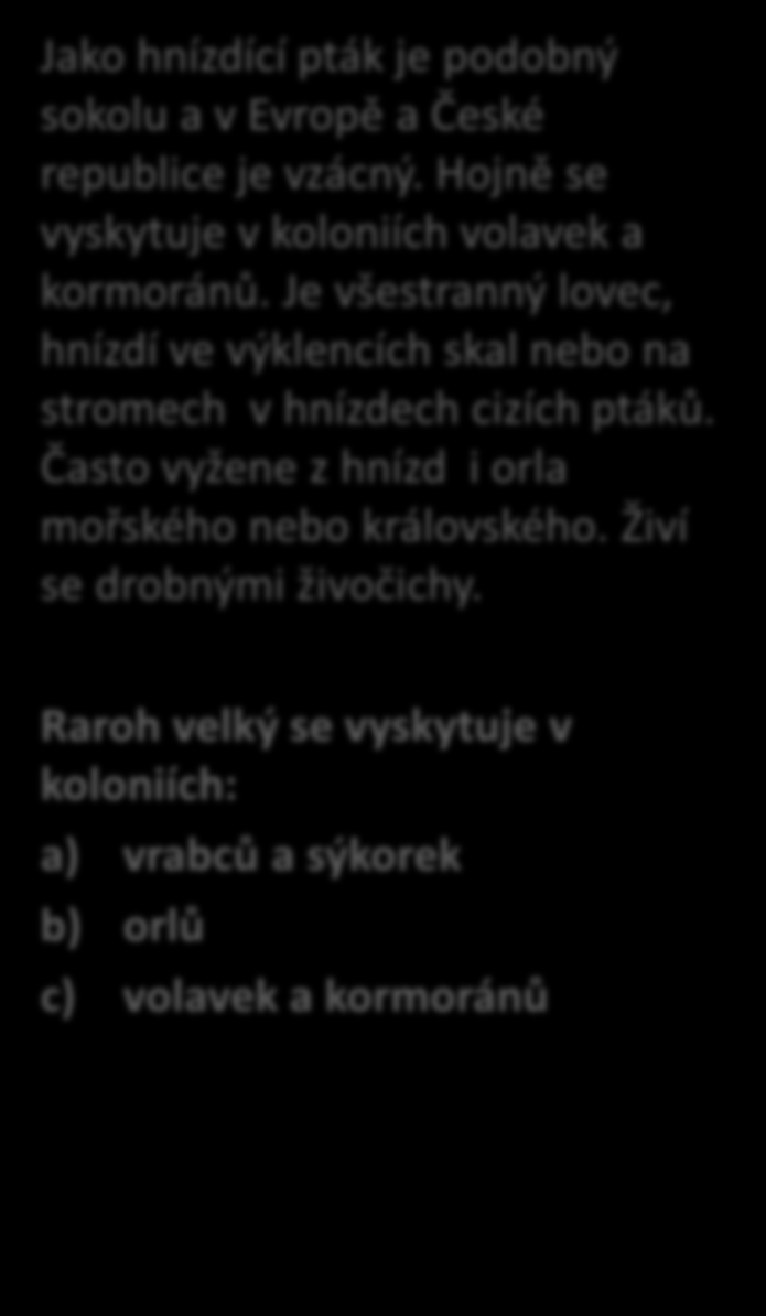 Raroh velký Jako hnízdící pták je podobný sokolu a v Evropě a České republice je vzácný.