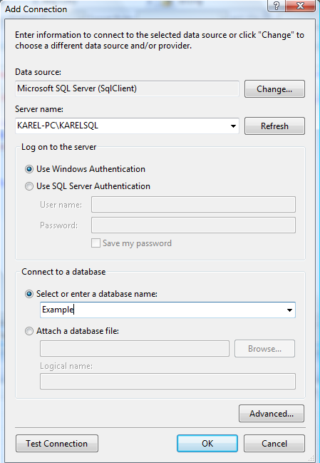 V dialogovém okně vyberu volbu Microsoft SQL Server.