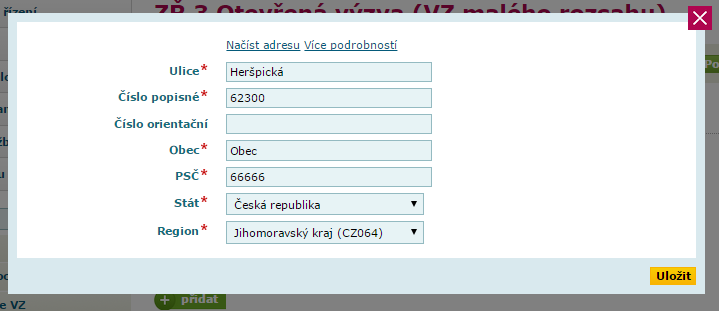 Dokončení specifikace VZ Na základě volby způsobu zadání VZ se nám v levé části obrazovky objeví workflow pro daný typ zadávacího řízení.