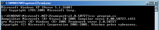 Příklad Hello world ZK v txt souboru program.cs class Program static void Main(string[] args) System.Console.WriteLine("Můj první program!"); překladač C# c:\windows\microsoft.net\framework\v???\csc.