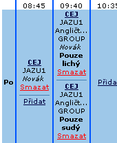 Podobným způsobem můžete nastavit celý rozvrh pro všechny třídy. Ovšem pozor, uvedená forma rozvrhu je tou nejjednodušší.