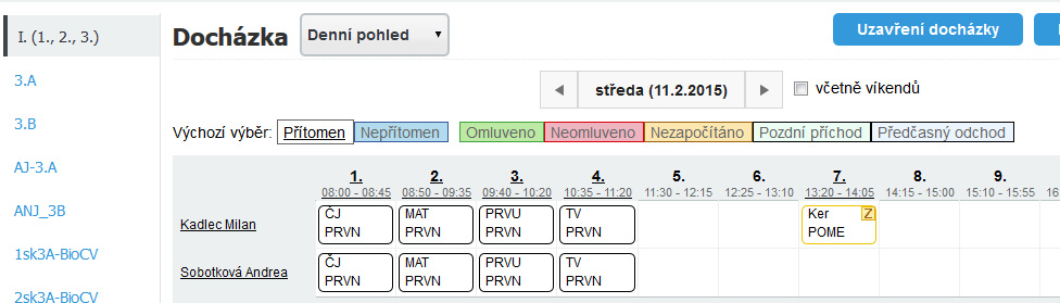 V konfi guračním panelu vyberte příznak zájmový a např. pomocí rozevírací nabídky Vybrat žáky skupiny nalistujte příslušnou skupinu a vyberte ji ze seznamu myší.