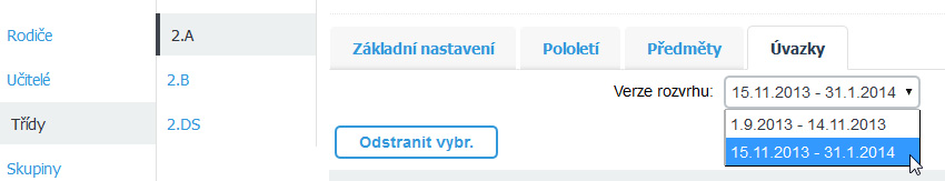 K nově vytvořené verzi rozvrhu se zakládá automaticky i nová sada úvazků. V ní můžete udělat potřebné změny, které se promítnou do skladby nově editovaného rozvrhu.