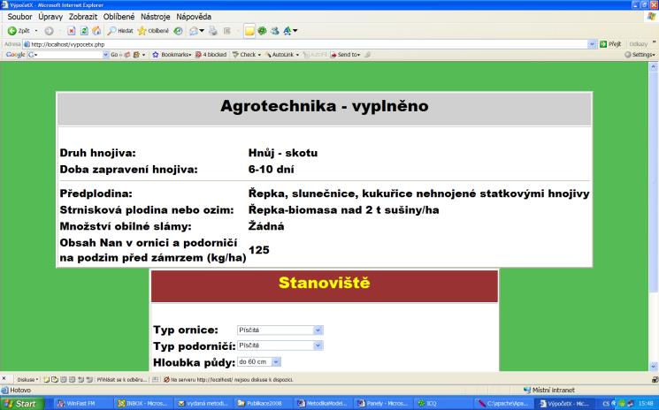 Na základě zjednodušeného výpočtu evapotranspirace a bilance vody, údajů o kořenovém systému, dostupné zásobě